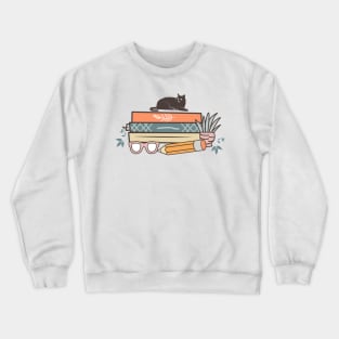 Book and cat World Book Day for Book Lovers Library Reading Crewneck Sweatshirt